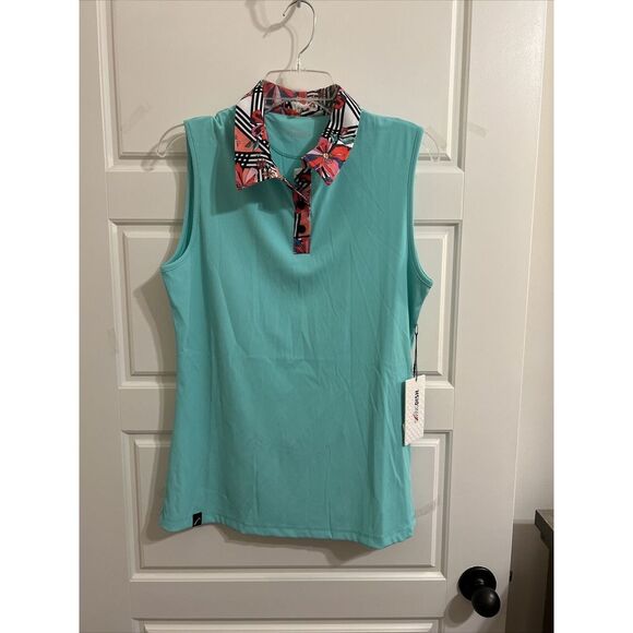 NWT SWINGDISH Golf Top Womens M Flower Power Robyn‎ Eternity Sleeveless Collared - Picture 1 of 3